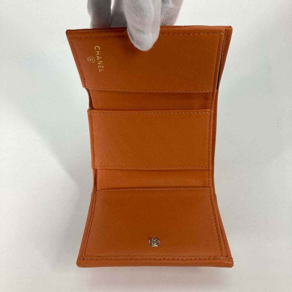 CHANEL Authentic Orange Lambskin Leather Logo Wallet - Picture 14 of 16